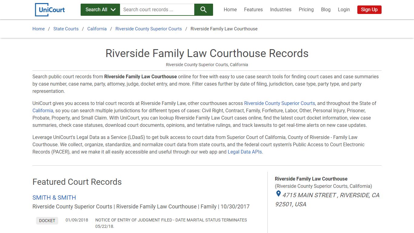 Riverside Family Law Courthouse Records | Riverside | UniCourt